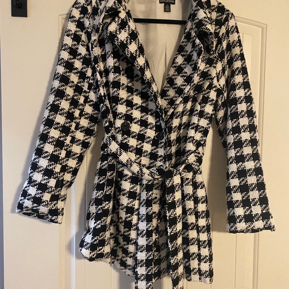 NEW Nina Leonard Monochrome Houndstooth Jacket size LARGE